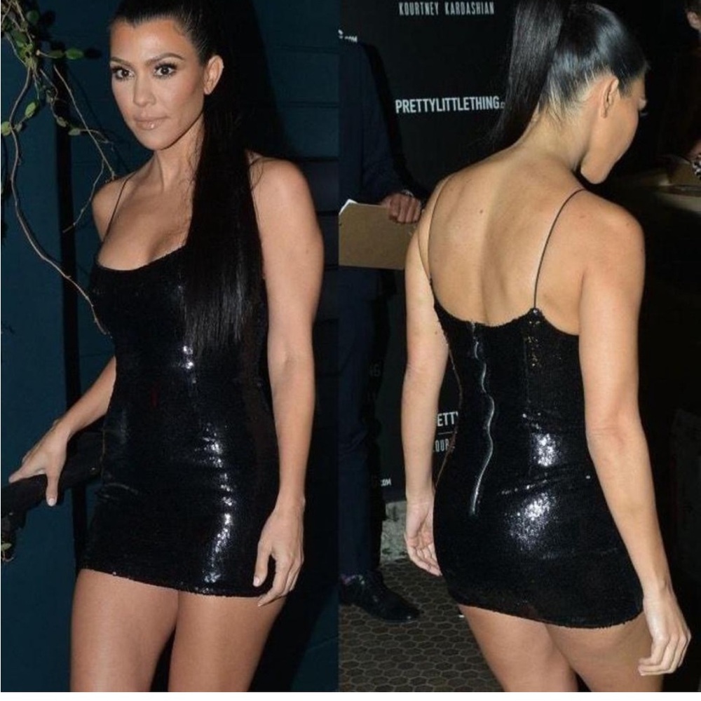 Kourtney kardashian x pretty little things black sequin dress sz 0/xs NWT